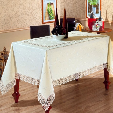 Fata de masa Tropik Home cu dantela 160x220cm, alb