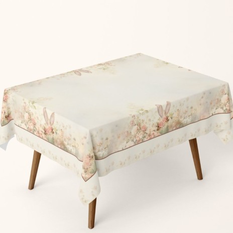 Fata de masa Paste 140x220 cm bumbac 100% Elon floral pastelat cu iepuras