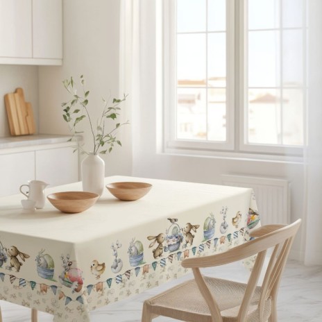 Fata de masa bumbac 100% cu imprimeu jucaus si detalii pastelate 140x180 cm Feta