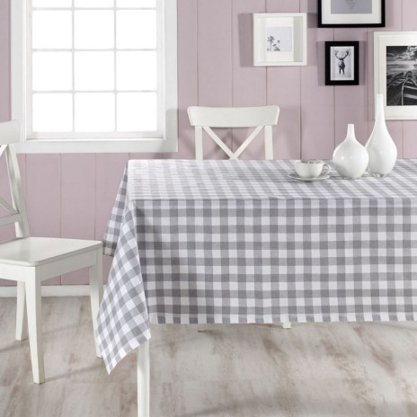 Fata de masa cu carouri alb si gri 160x220cm Kareli DC Home potrivita pentru bucatarie sau terasa