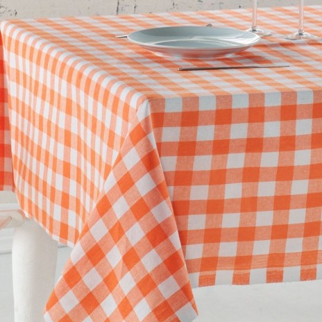 fata de masa cu carouri alb portocaliu Kareli 160x220cm DC Home potrivita pentru bucatarie sau terasa