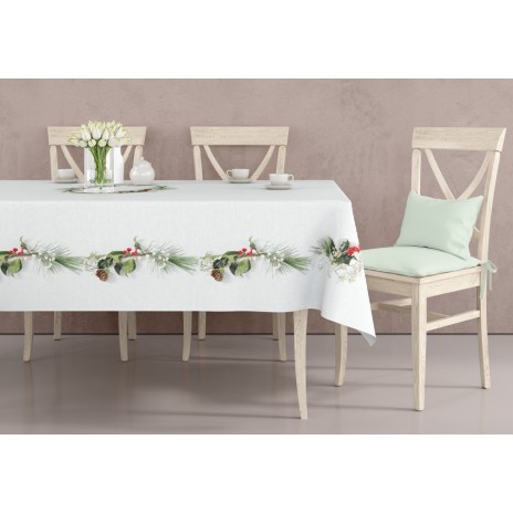 Față de masă Crăciun 140x220cm Club Cotton Kai cu decor brad și conuri