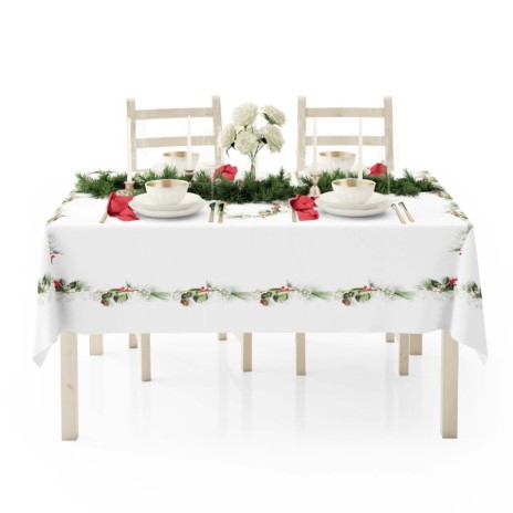 Față de masă Crăciun 140x220cm Club Cotton Kai cu decor brad și conuri