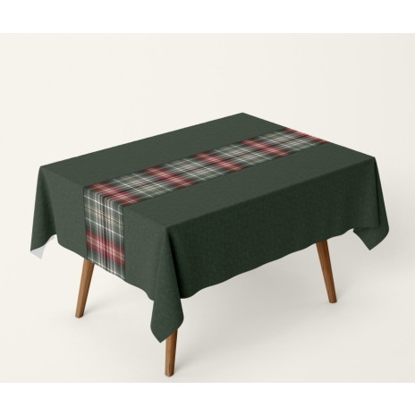 Fata de masa Craciun Checo bumbac 100% verde cu brazi si carouri rosii