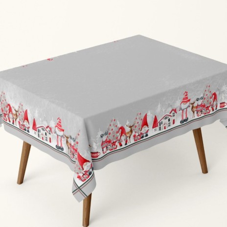 Fata de masa Craciun Gnomi 140x180cm bumbac 100% cu gnomi si reni