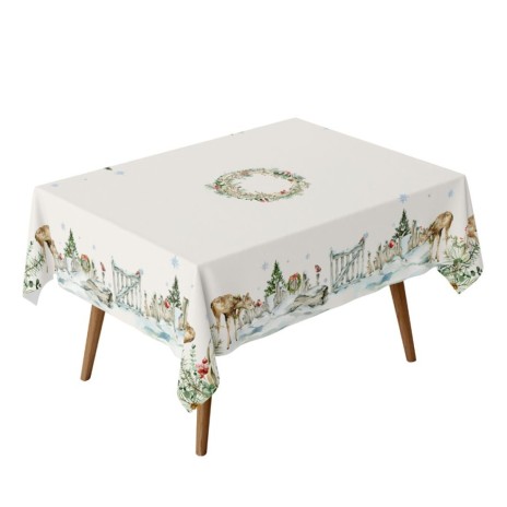 Fata de masa Craciun Jasmin din bumbac 100% cu reni si peisaj de iarna