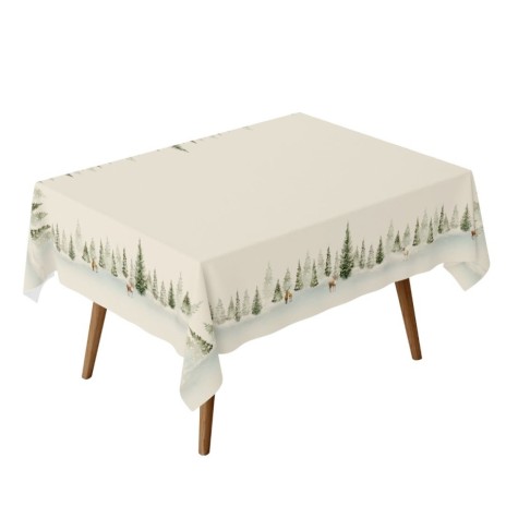 Fata de masa craciun pine bumbac 140x180cm cu brazi si reni
