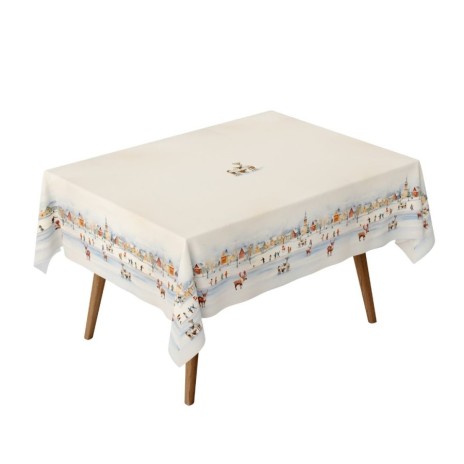 Fata de masa craciun joy bumbac 100% 140x220cm cu peisaj de iarna