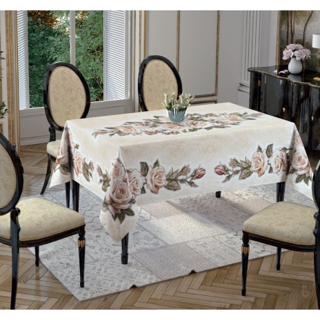Fata de masă Goblen 3D Pano 160x350cm, model Roses, cu imprimeu sofisticat de trandafiri.