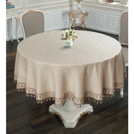 Fata de masa rotunda, Natural Linen Elegance, maro(deschis)