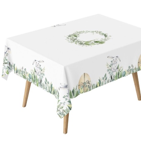 Față de masă Paște bumbac 100%, 140x320 cm, model cu iepurași și ouă decorative – Club Cotton Gizmo