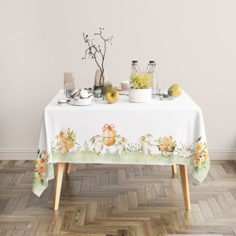 Față de masă Paște bumbac 100%, 140x320 cm, model cu iepurași și ouă festive – Club Cotton Londy