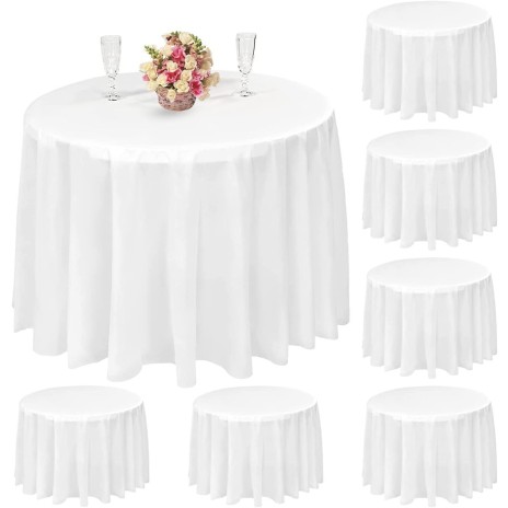 Fata de masa rotunda damasc plain, bumbac 100%, 160 cm, alba