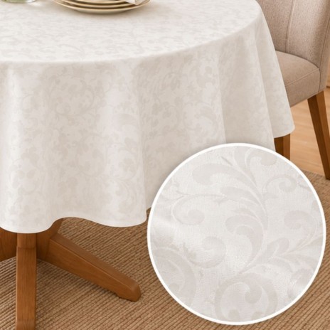 Fata de masa rotunda crem diametru 320 cm cu model arabescuri, fabricata in Romania