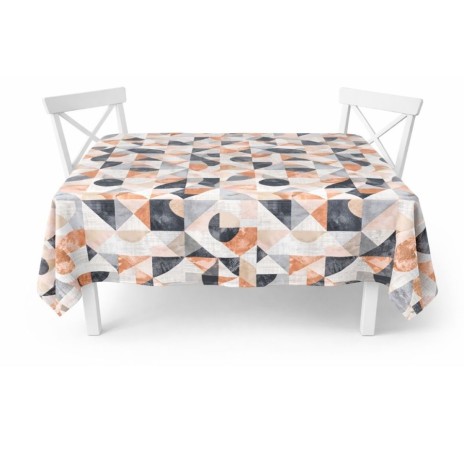 Fata de masa 160x320 cm bumbac poliester teflonat Geometric gri, bej, caramiziu, fabricata in Romania