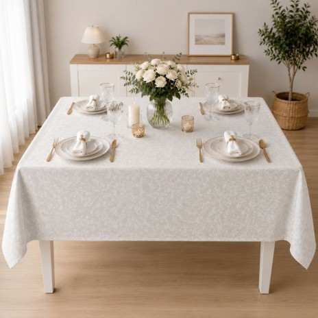 Fata de masa teflonata 120x160 cm alba cu imprimeu ornamental F8