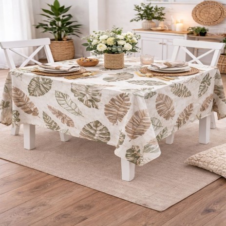 Fata de masa 160x220 cm bumbac poliester teflonat frunze palmier, fabricata in Romania