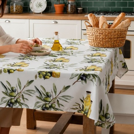 Fata de masa 160x220 cm teflonata model masline stil mediteranean, fabricata in Romania