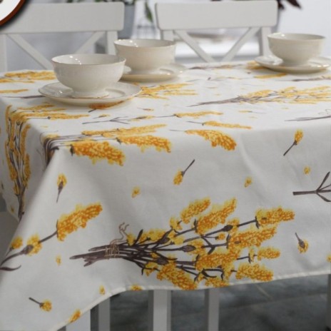 Fata de masa teflonata din bumbac, 140x180 cm, model cu flori de lavanda galbene pe fundal alb