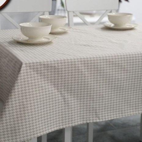 Fata de masa teflonata din bumbac, 140x180 cm, model geometric zig-zag bej pe fundal crem