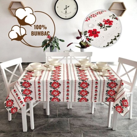 Fata de masa rotunda teflonata bumbac, diametru 160cm model traditional V1, antimurdarie