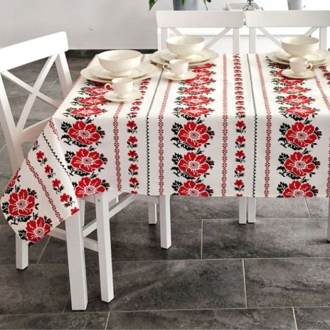 Fata de masa rotunda 180 cm, bumbac teflonat, model traditional V1, antimurdarie