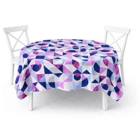 Fata de masa rotunda 140 cm bumbac teflonat Geometric mov/albastru, fabricata in Romania