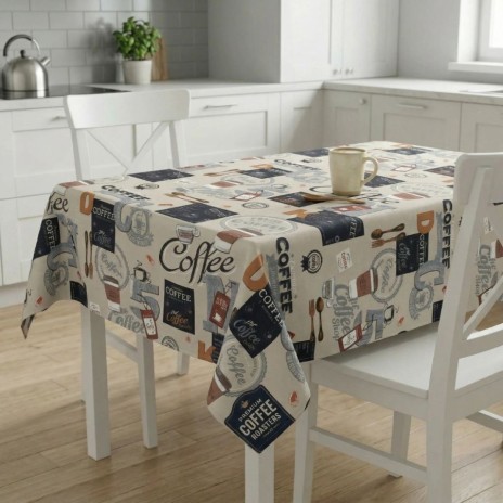Fata de masa teflonata rotunda 160 cm Cafea V4, fabricata in Romania