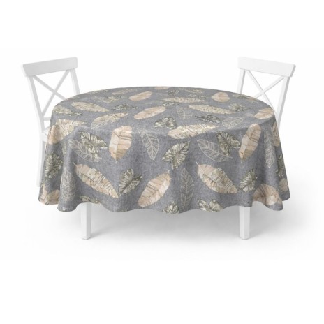 Fata de masa rotunda 160 cm bumbac poliester teflonat Gri cu frunze, fabricata in Romania