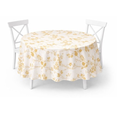 Fata de masa rotunda 180 cm bumbac poliester teflonat flori galbeneRalex Pucioasa fabricat in Romania