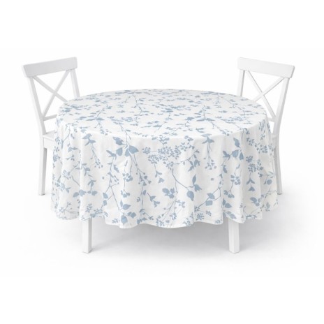 Fata de masa rotunda 180 cm bumbac poliester teflonat Floricele albastre, fabricata in Romania