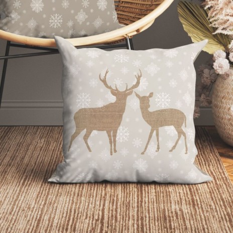 fata de perna decorativa craciun bilbo bumbac 100% cu reni si fulgi de zapada