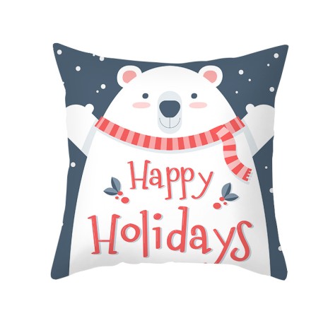 Fata de perna Craciun 45x45 cm cu urs polar si mesaj Happy Holidays, White Bear 033