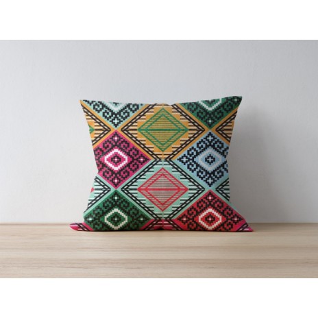 fata de perna geometrica, perna decorativa 43x43, fata perna colorata, fata perna Geometric Rainbow, husa perna moderna