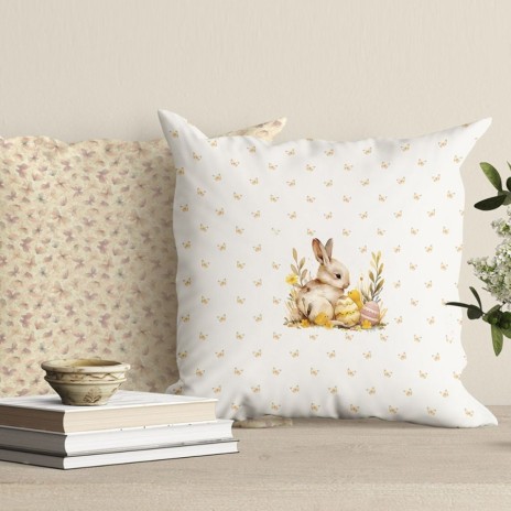 fata perna decorativa Paste 45x45 cm bumbac 100% Ginny fata dubla cu iepuras si verso floral