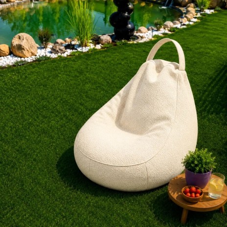 fotoliu bean bag interior exterior crem din piele ecologica pentru terasa acoperita si living