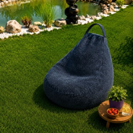 Fotoliu bean bag gri antracit interior exterior din material Oxford 100% poliester pentru gradina si terasa acoperita