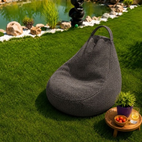 Fotoliu bean bag gri melanj interior exterior din material Oxford 100% poliester pentru gradina si terasa acoperita