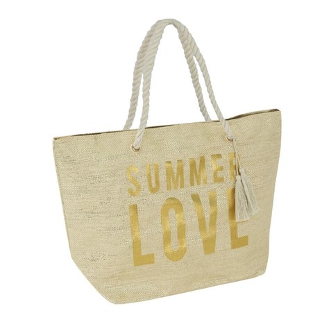 Geanta plaja Summer Love cu manere tip sfoara, Gold