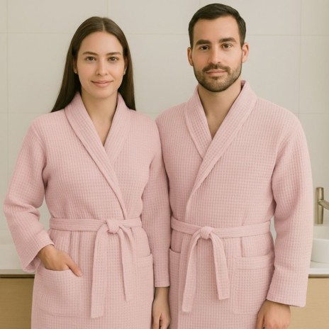 Halat baie unisex bumbac 100% gofrat roz XL/XXL Ralex Pucioasa