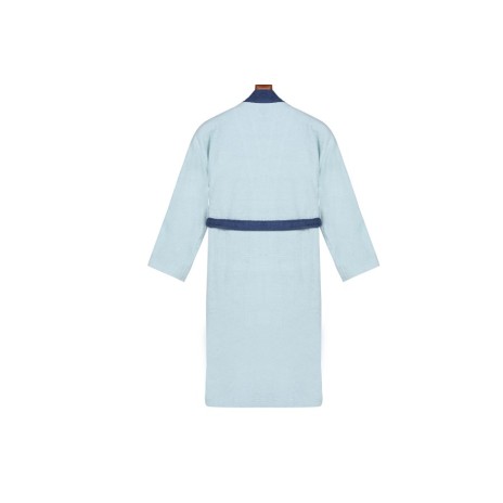 Halat baie unisex bumbac 100%, M/L, fine blue cu guler si cordon navy, broderie ancora