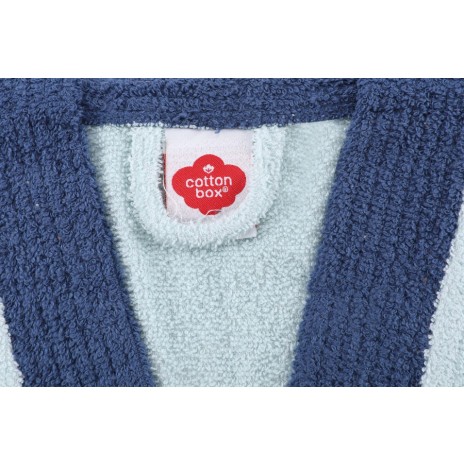 Halat baie unisex bumbac 100%, M/L, fine blue cu guler si cordon navy, broderie ancora