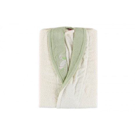 Halat de baie bumbac 100% ,Cotton Box, marime S/M , Ecru-Verde , cod Daily - Ecru, Green