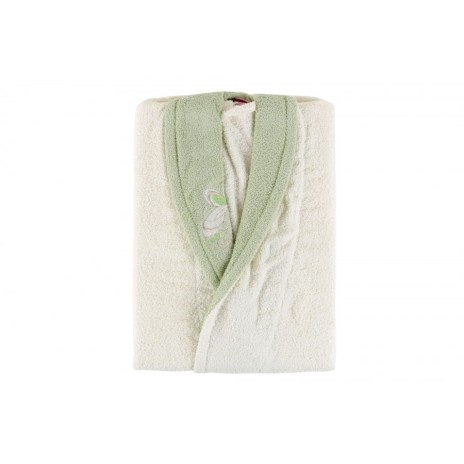 Halat de baie bumbac 100% ,Cotton Box, marime S/M , Ecru-Verde , cod Daily - Ecru, Green