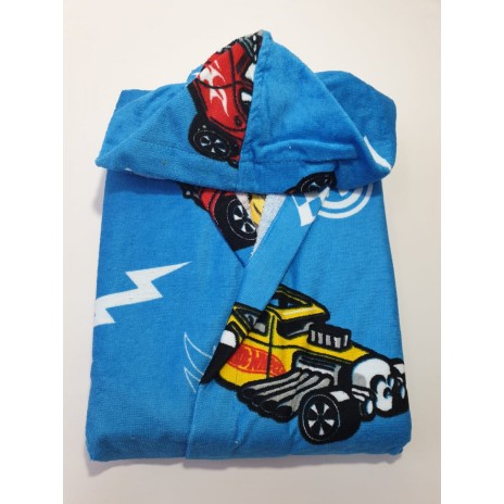 Halat de baie pentru copii Disney Cars, albastru, din bumbac, cu imprimeu colorat cu mașini, moale și absorbant, pentru vârste între 6-8 ani.