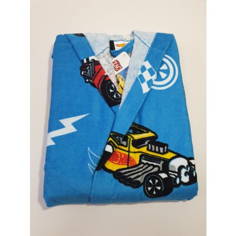 Halat de baie pentru copii Disney Cars, albastru, din bumbac, cu imprimeu colorat cu mașini, moale și absorbant, pentru vârste între 6-8 ani.
