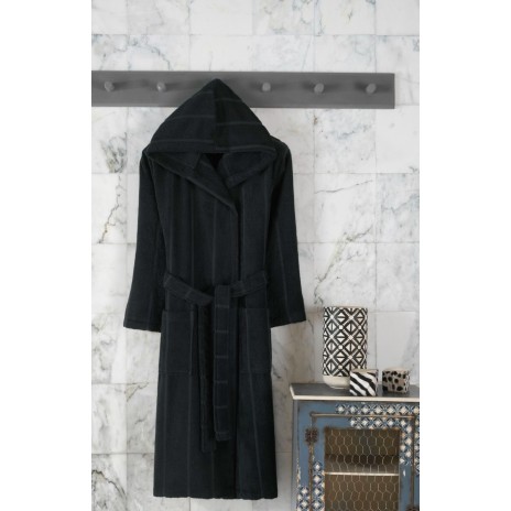 Halat de baie cu gluga, bumbac 100%,Class Home Collection, marime L/XL Linea Negru