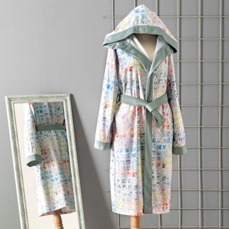 Halat de baie TAC Charmian Multicolor, cu gluga, marime L/XL, design modern si colorat