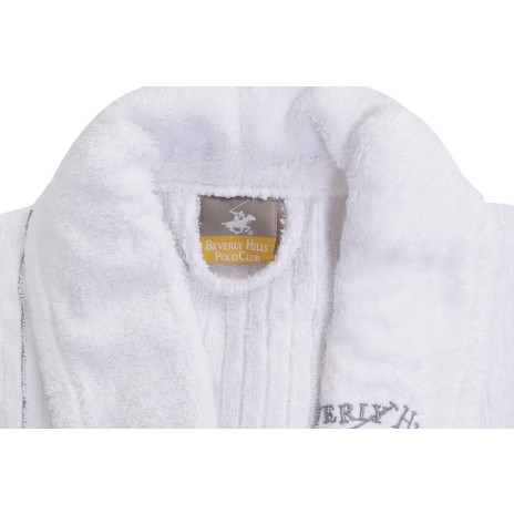 Halat de baie unisex bumbac, marime XS/S, alb cu dungi gri, BHPC, 702