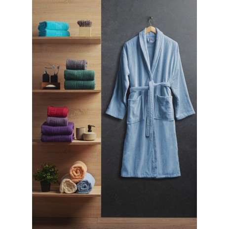 Halat de baie velur 100% bumbac, marime L/XL, Bleu